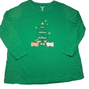 Dreams Co Green Dachshund Christmas Tree Long Sleeve T Shirt Womens Medium Dog
